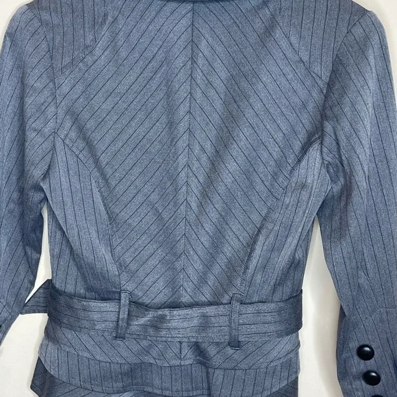 𝅺BISOU bisou michele bohbot 3/4 sleeve gray striped suit belted jacket - Picture 3 of 6